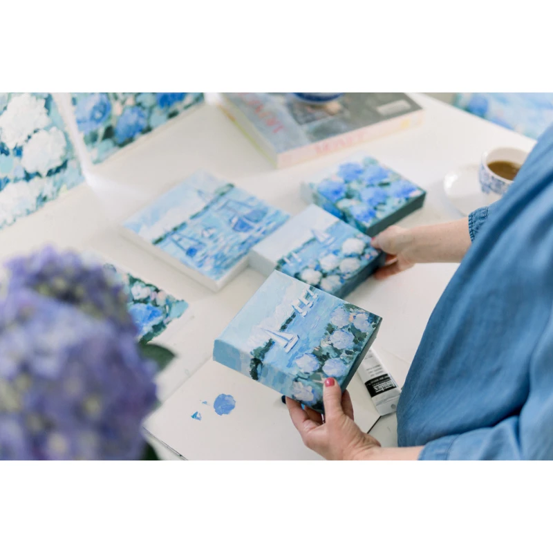 Blue Coastal Bloom II Mini Original Painting 2 Blue Coastal Bloom II Mini Original Painting - Image 2