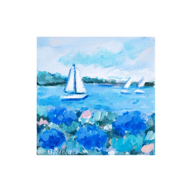 Sails And Blue Blooms II Mini Original Painting 1 Sails And Blue Blooms II Mini Original Painting