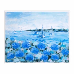 Moored In Hydrangeas Harbor Original Framed Painting