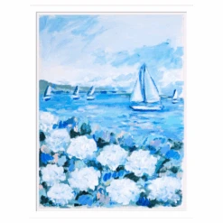White Hydrangea Coast Original Framed Painting