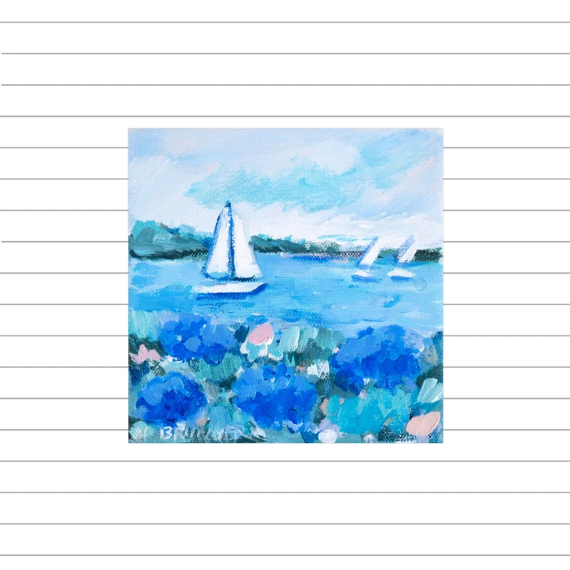 Sails And Blue Blooms II Mini Original Painting 4 Sails And Blue Blooms II Mini Original Painting - Image 4
