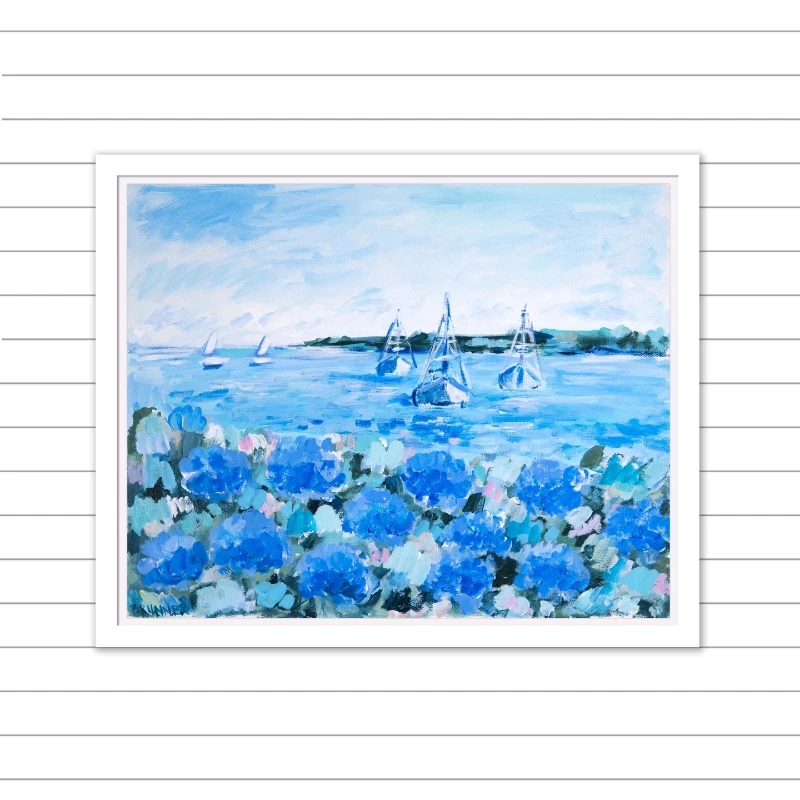 Moored In Hydrangeas Harbor Original Framed Painting 4 Moored In Hydrangeas Harbor Original Framed Painting - Image 4