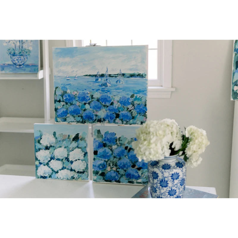 Moored In Hydrangeas Harbor Original Framed Painting 3 Moored In Hydrangeas Harbor Original Framed Painting - Image 3