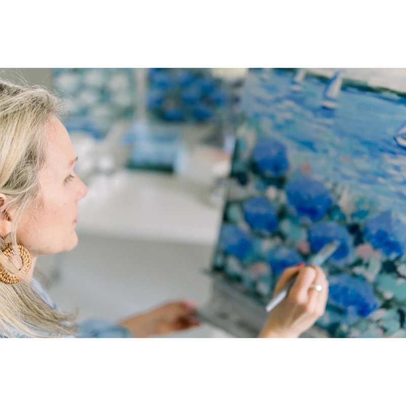 Moored In Hydrangeas Harbor Original Framed Painting 2 Moored In Hydrangeas Harbor Original Framed Painting - Image 2