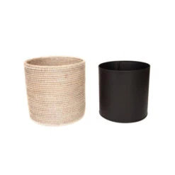 Sconset Round Waste Basket - White-Washed -Sabre Home Decor Sale ACCT 1021 ALT1