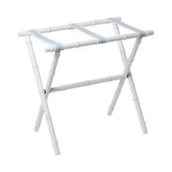 Resort Bamboo Luggage Rack - White With Light Blue Stripe Straps