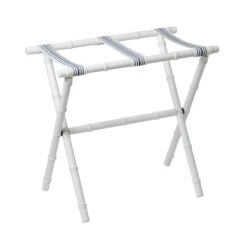 Resort Bamboo Luggage Rack - White With Navy Stripe Straps