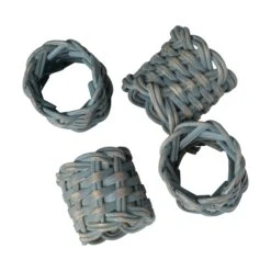 Blue Rattan Napkin Rings - Set Of 4