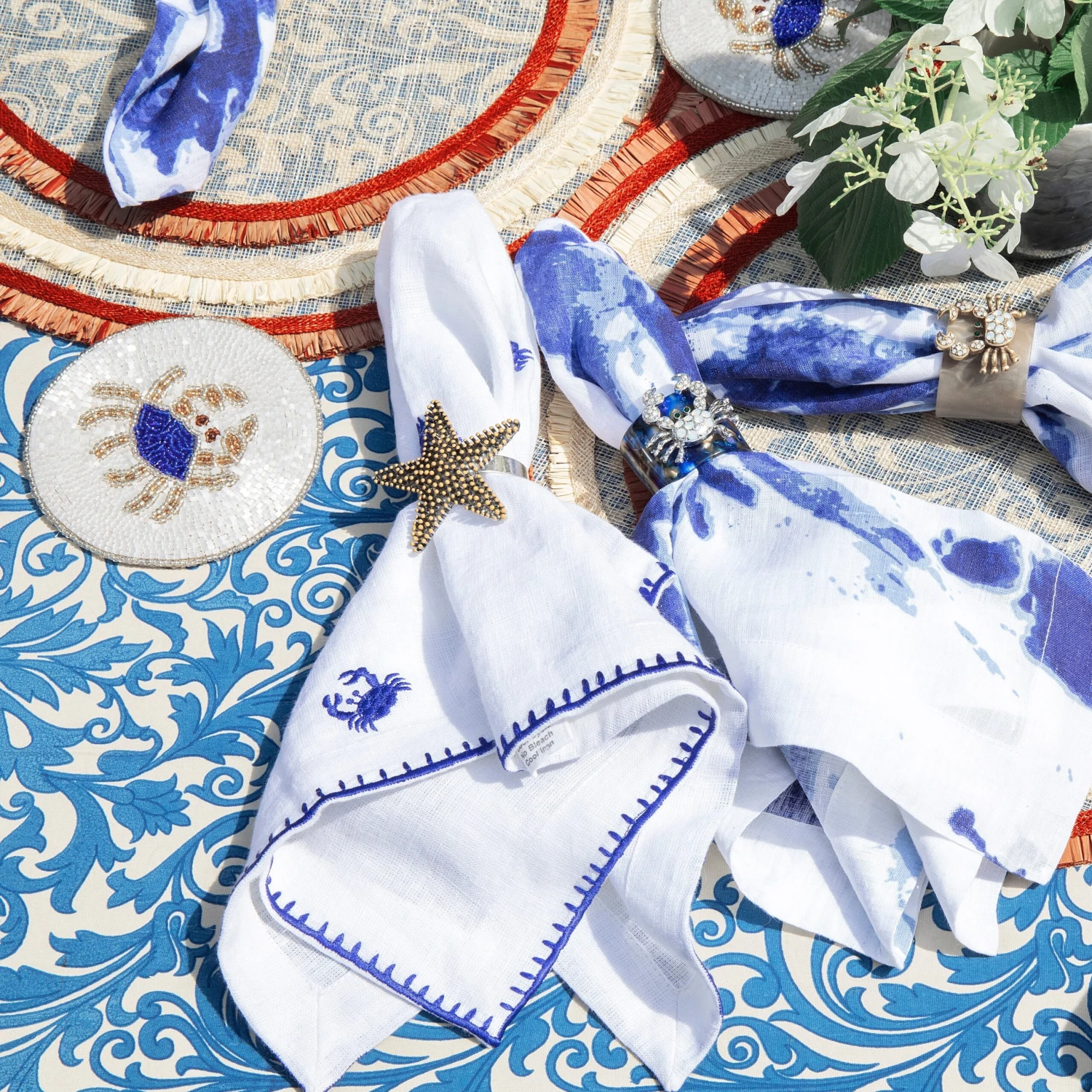 Crab Embroidered Dinner Napkins - Set Of 2 3 Crab Embroidered Dinner Napkins - Set Of 2 - Image 3