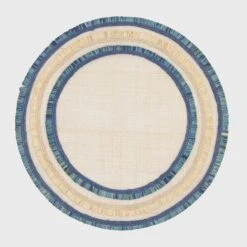 Ruffle Edge Straw Placemat In Indigo - Set Of 4