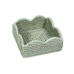 Scallop Rattan Cocktail Napkin Holder - Green