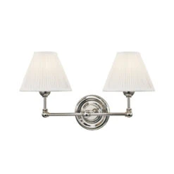 Classic No.1 Double Sconce - Polished Nickel With White Shade