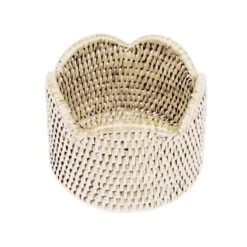 Scallop Rattan Wine Coaster - Whitewash
