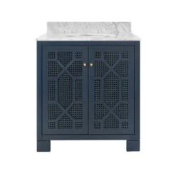 Anguilla 30.5" Single Bathroom Vanity With Carrara Marble Top - Navy