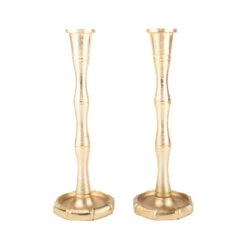 Gold Bamboo Taper Holder - Set Of 2